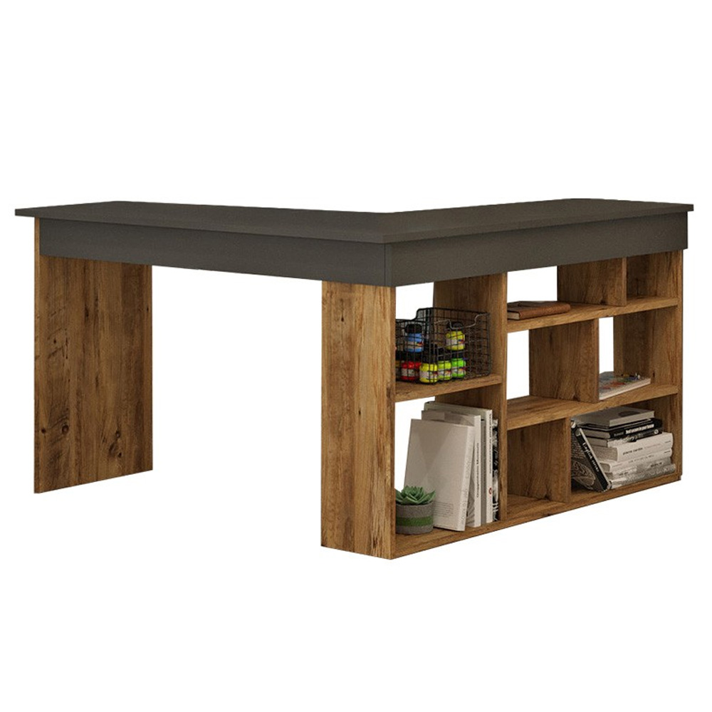 038610-7 038610 7 Γωνιακό Γραφείο Rosaline Ανθρακί - Βελανιδί 120x129x72cm